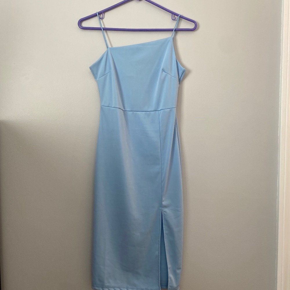 Asymmetric Neckline Bodycon Mini Dress Split Dress